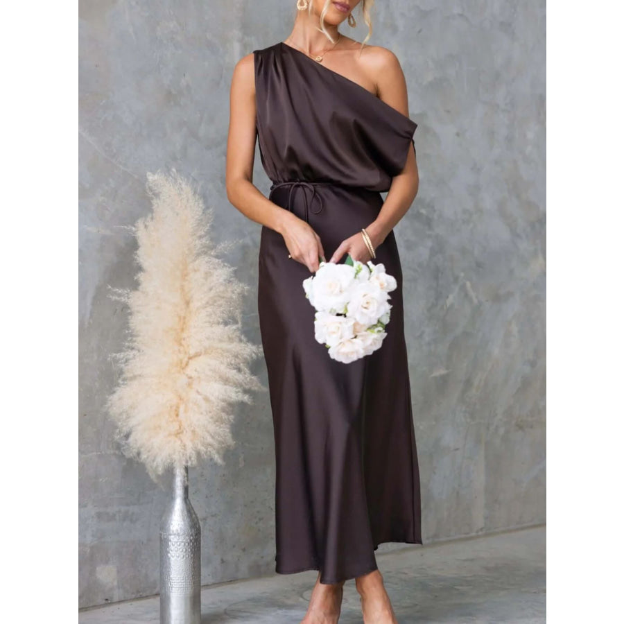 One-Shoulder Tied Midi Dress Apparel and Accessories