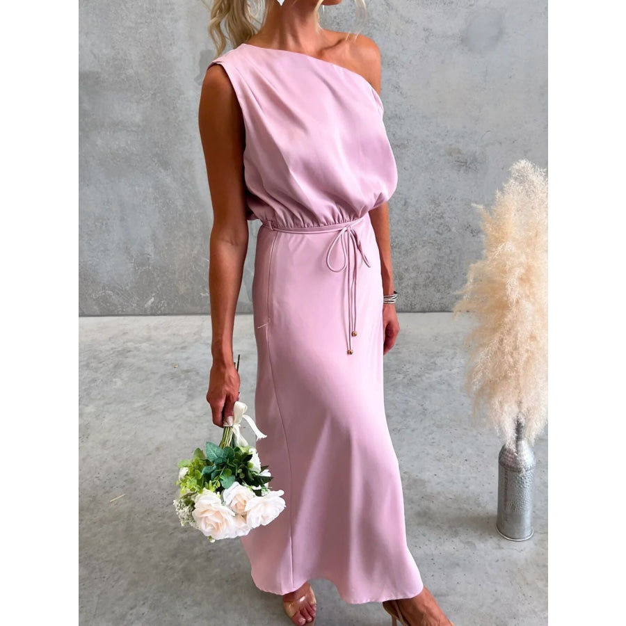 One-Shoulder Tied Midi Dress Apparel and Accessories