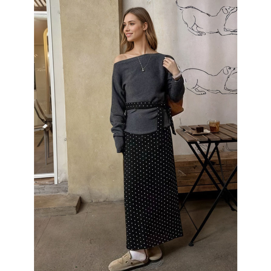 One Shoulder Top and Polka Dot Skirt Set Gray / M Apparel and Accessories