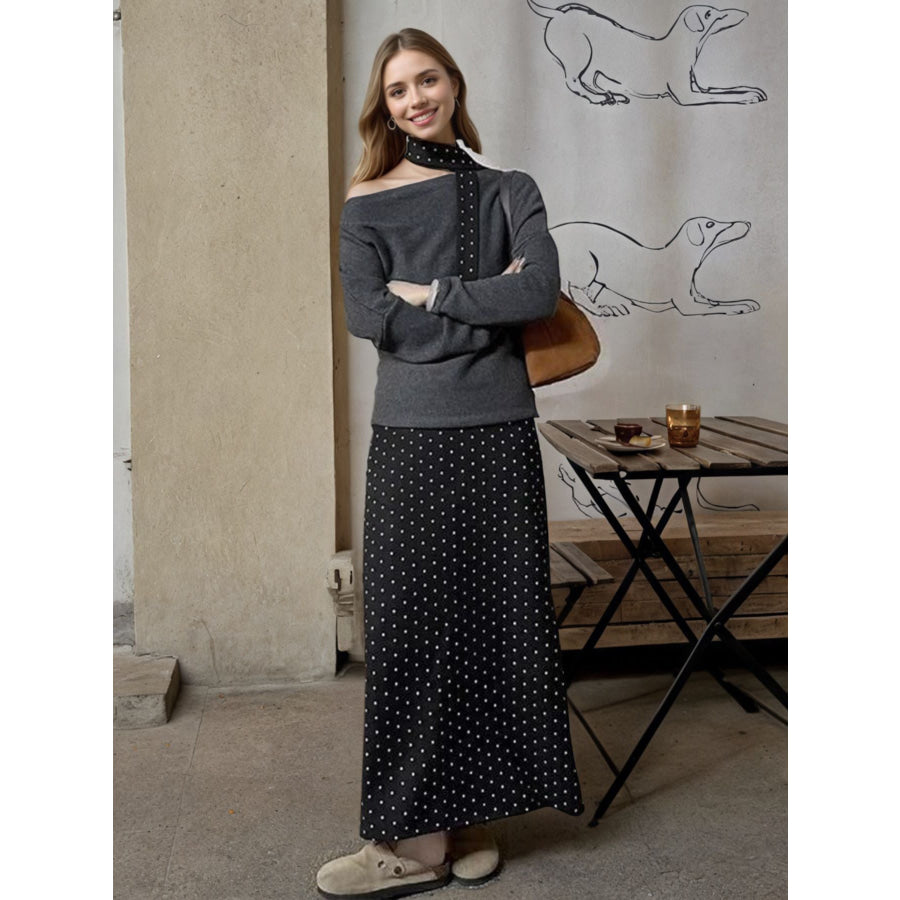One Shoulder Top and Polka Dot Skirt Set Gray / M Apparel and Accessories