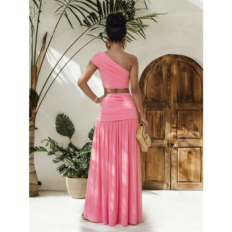 One-Shoulder Top and Ruched Maxi Skirt Set Apparel and Accessories