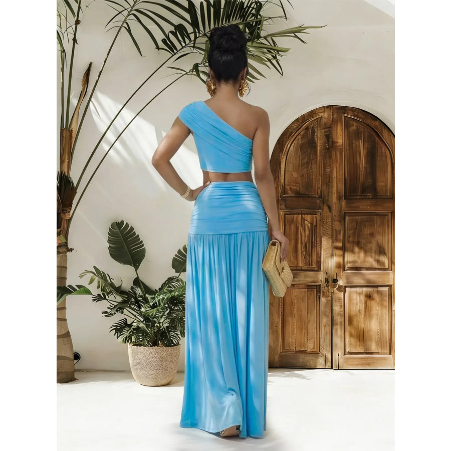 One-Shoulder Top and Ruched Maxi Skirt Set Apparel and Accessories