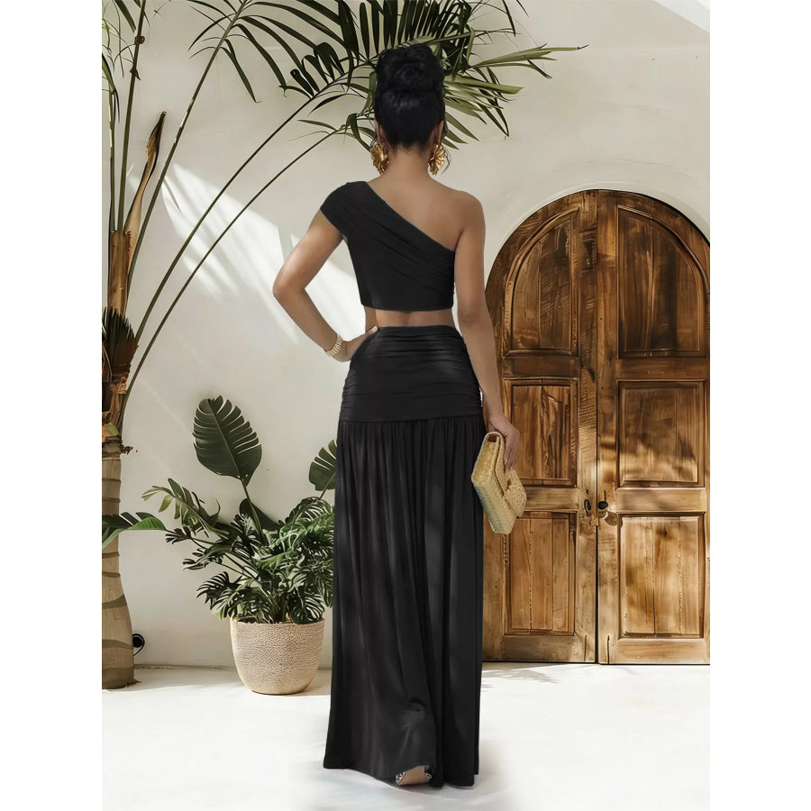 One-Shoulder Top and Ruched Maxi Skirt Set Apparel and Accessories