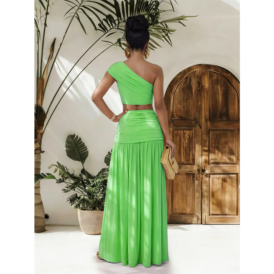 One-Shoulder Top and Ruched Maxi Skirt Set Apparel and Accessories