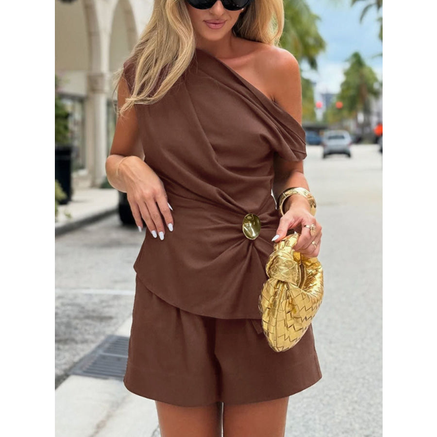 One-Shoulder Top and Shorts Set Apparel and Accessories