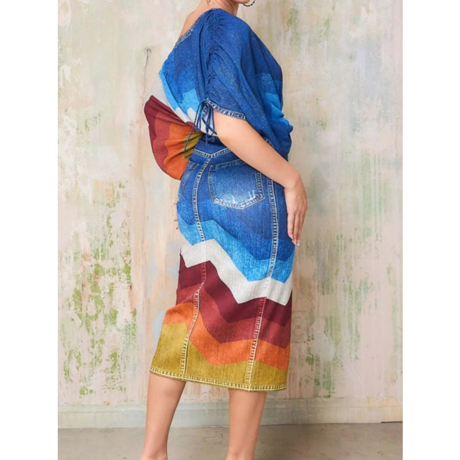 One Shoulder Top and Slit Skirt Set Blue / S Apparel and Accessories