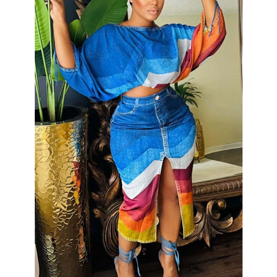 One Shoulder Top and Slit Skirt Set Apparel and Accessories