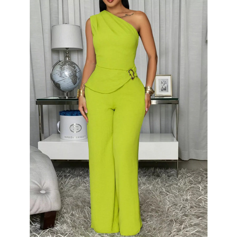 One-Shoulder Top and Wide-Leg Pants Set Apparel and Accessories