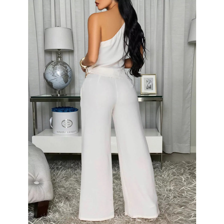 One-Shoulder Top and Wide-Leg Pants Set Apparel and Accessories
