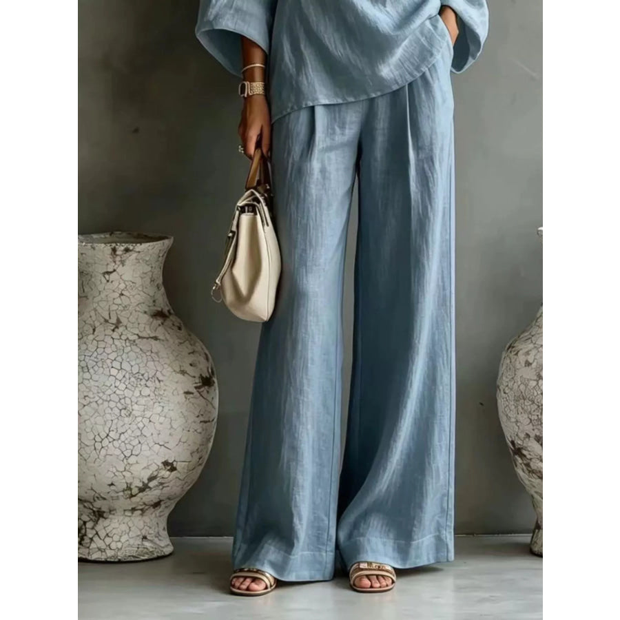 One Shoulder Top and Wide Leg Pants Set Apparel Accessories