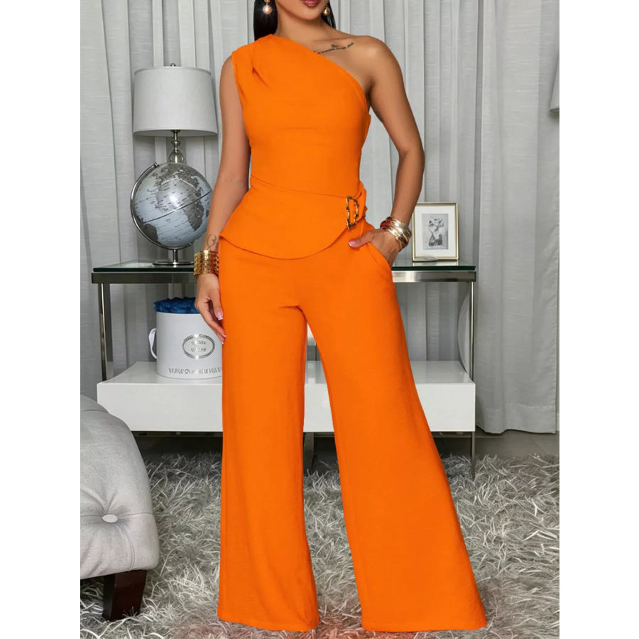 One-Shoulder Top and Wide-Leg Pants Set Apparel and Accessories
