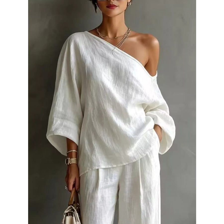 One Shoulder Top and Wide Leg Pants Set Apparel Accessories