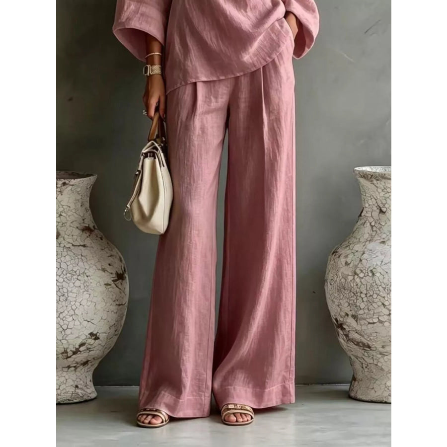 One Shoulder Top and Wide Leg Pants Set Apparel Accessories