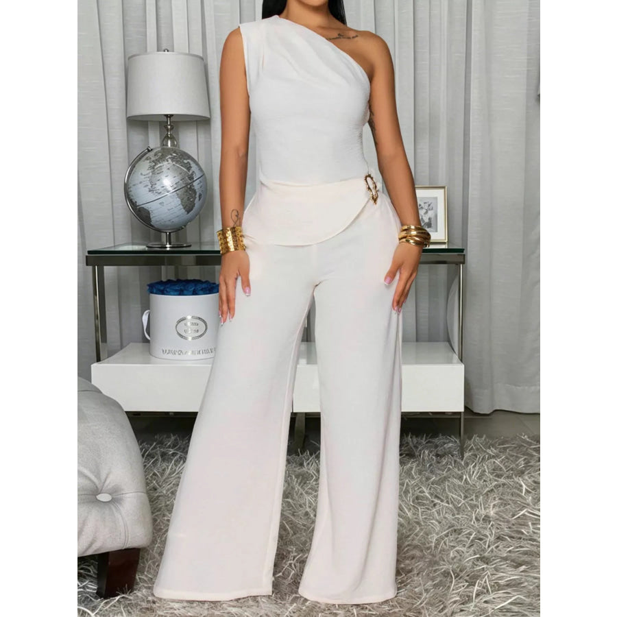 One-Shoulder Top and Wide-Leg Pants Set Apparel and Accessories