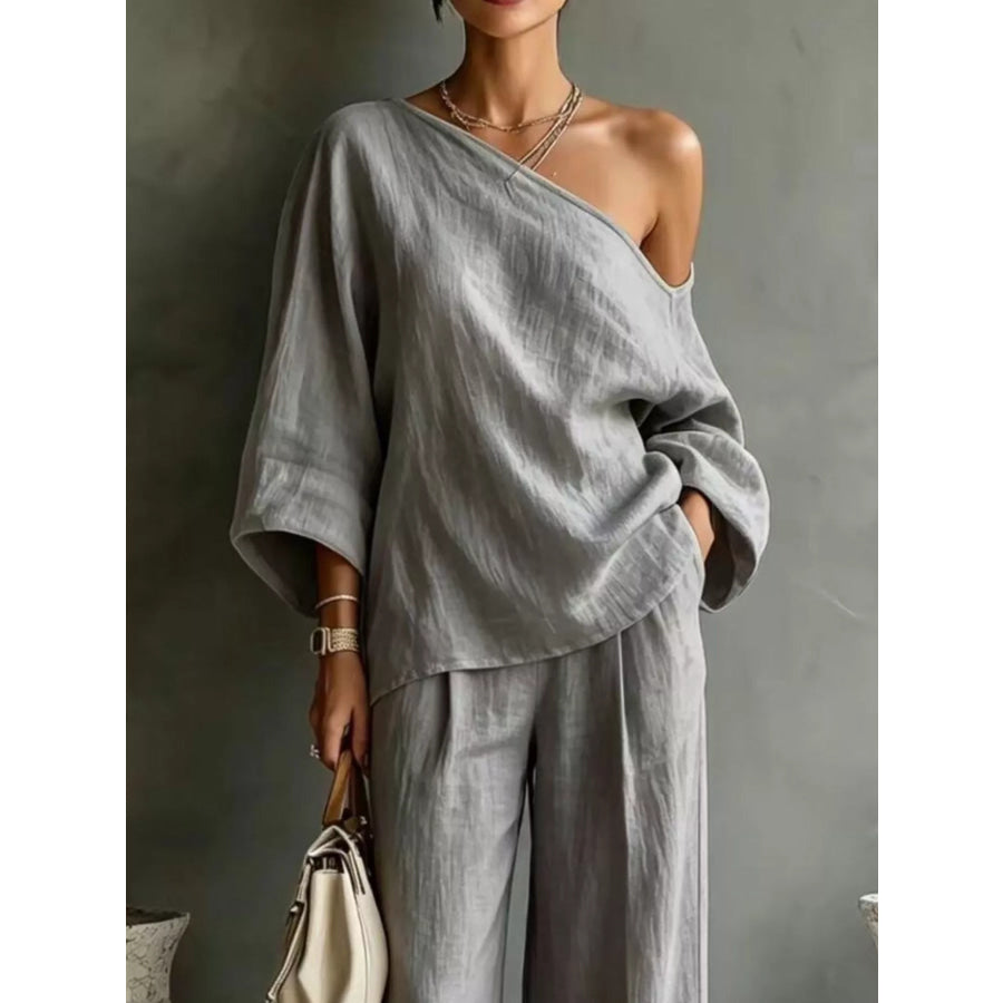 One Shoulder Top and Wide Leg Pants Set Apparel Accessories