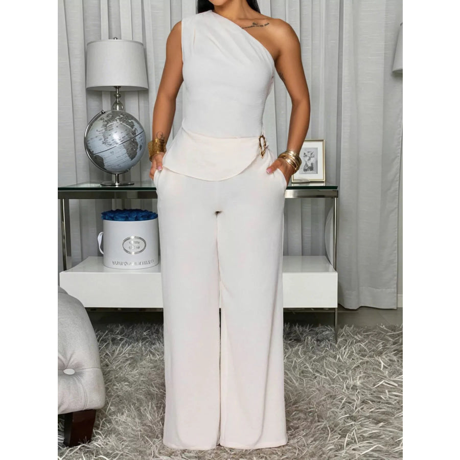 One-Shoulder Top and Wide-Leg Pants Set Apparel and Accessories