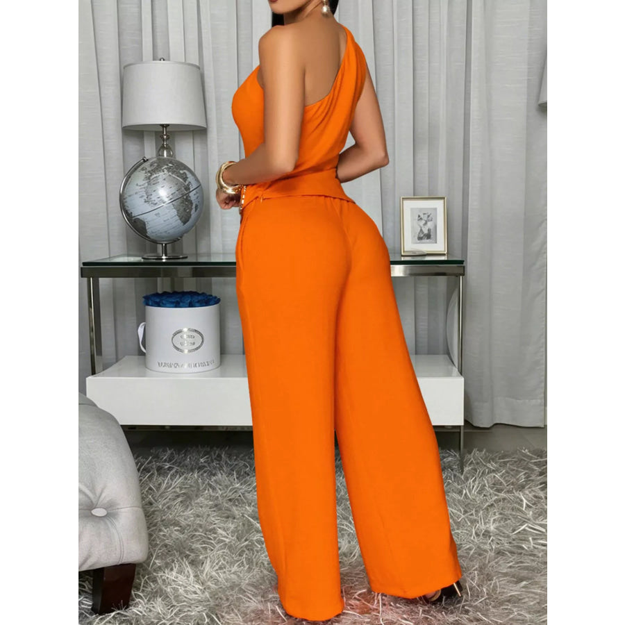 One-Shoulder Top and Wide-Leg Pants Set Apparel and Accessories