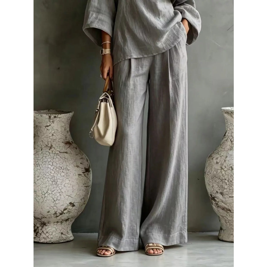 One Shoulder Top and Wide Leg Pants Set Apparel Accessories