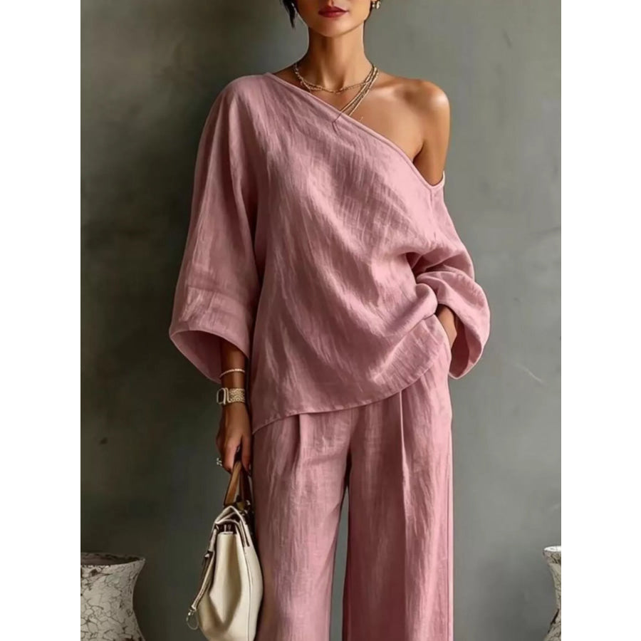 One Shoulder Top and Wide Leg Pants Set Apparel Accessories