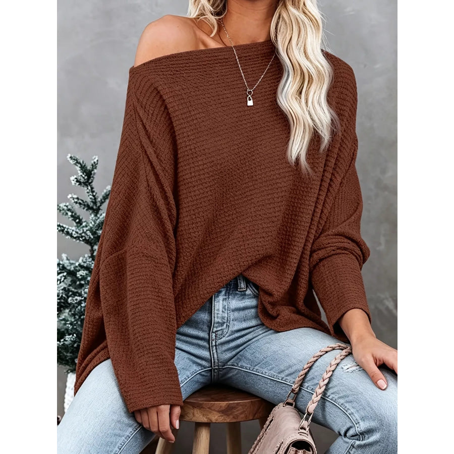 One-Shoulder Waffle Knit Top Apparel and Accessories