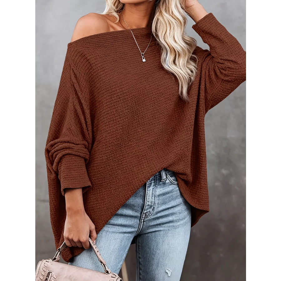 One-Shoulder Waffle Knit Top Apparel and Accessories