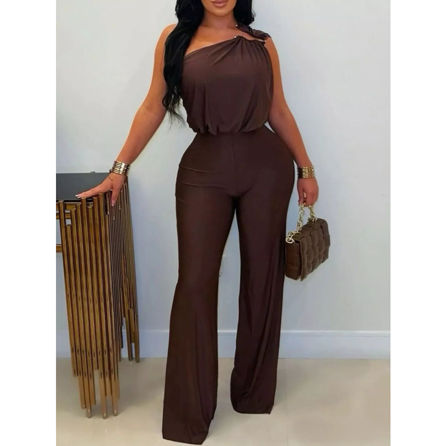 One-Shoulder Wide-Leg Jumpsuit Chocolate / S Apparel and Accessories