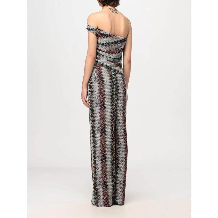 One-Shoulder Zigzag Knit Maxi Dress Apparel and Accessories