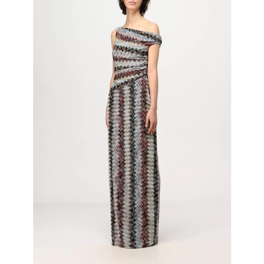 One-Shoulder Zigzag Knit Maxi Dress Apparel and Accessories