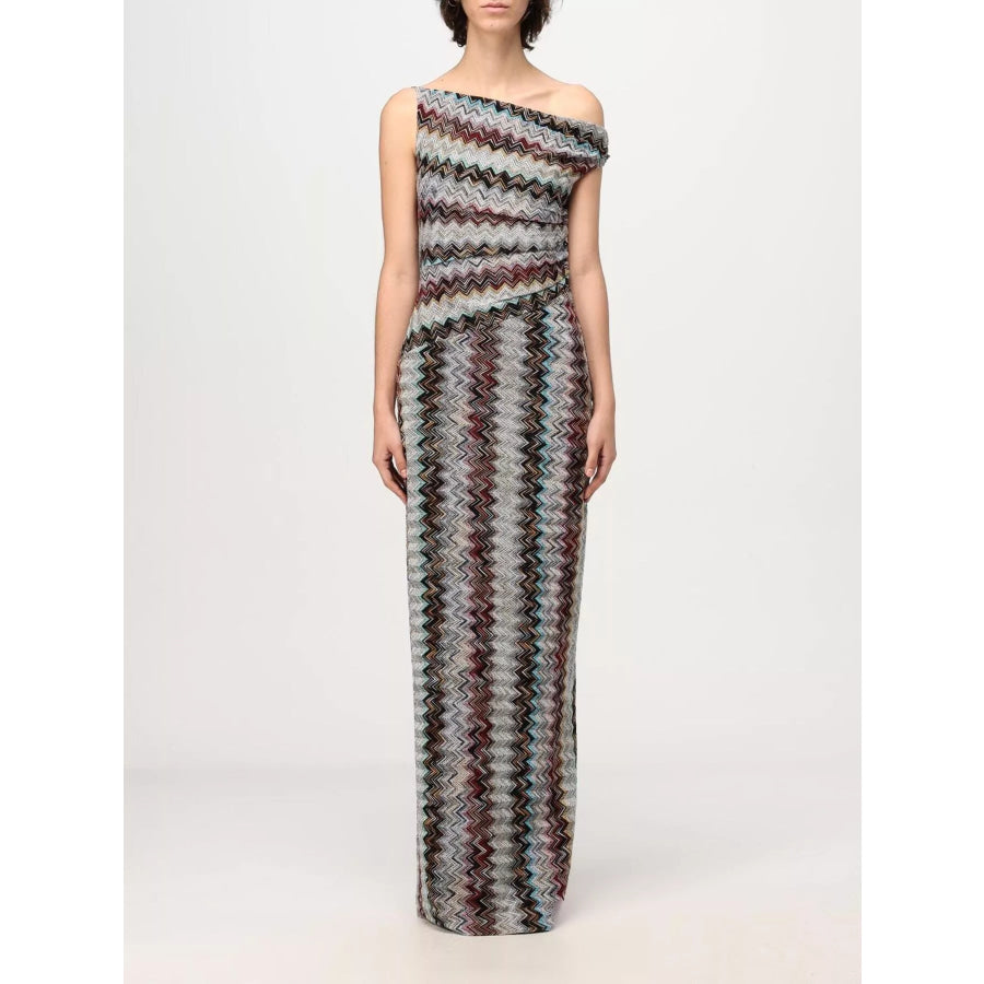 One-Shoulder Zigzag Knit Maxi Dress Apparel and Accessories
