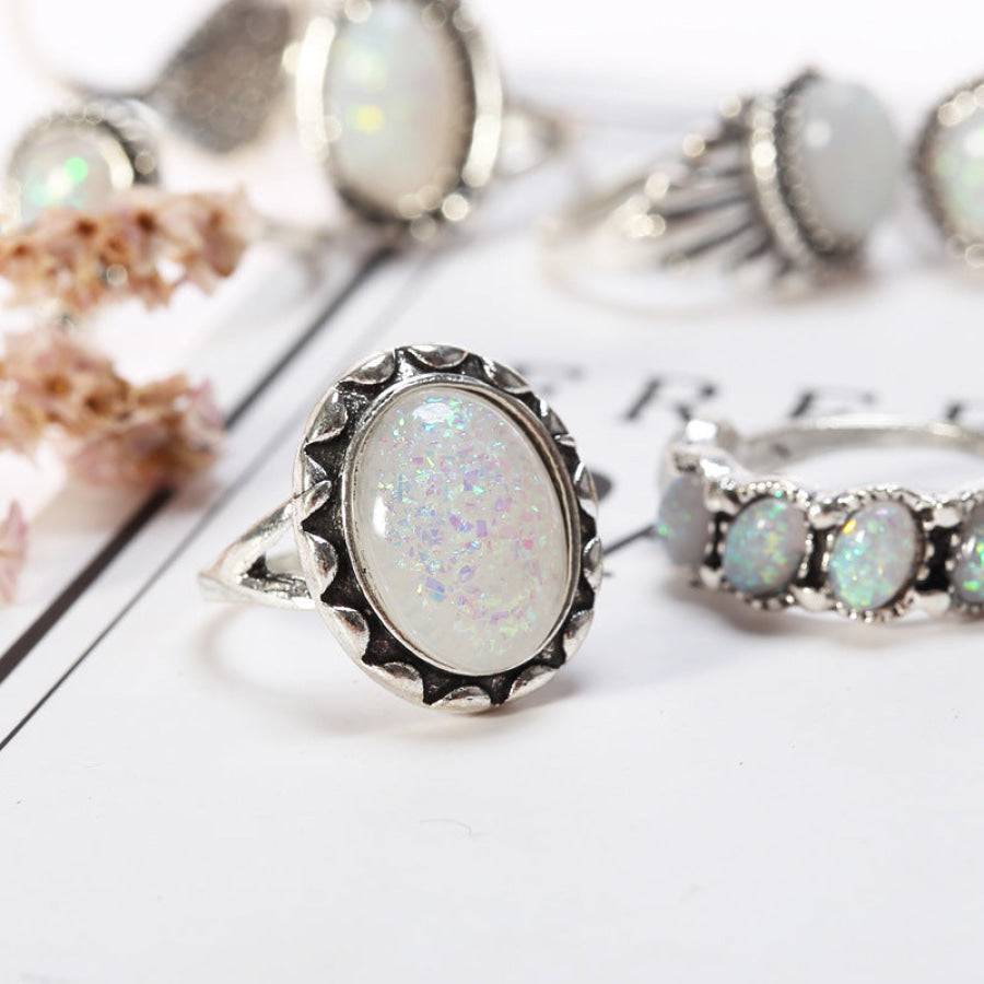 Opal Alloy Geometric Ring 10-Piece Set Silver / One Size Apparel and Accessories