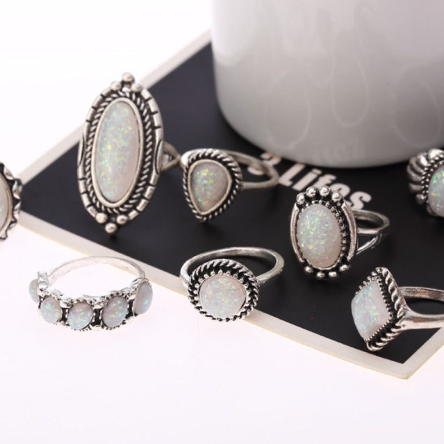 Opal Alloy Geometric Ring 10-Piece Set Silver / One Size Apparel and Accessories