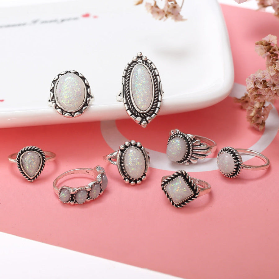 Opal Alloy Geometric Ring 10-Piece Set Silver / One Size Apparel and Accessories