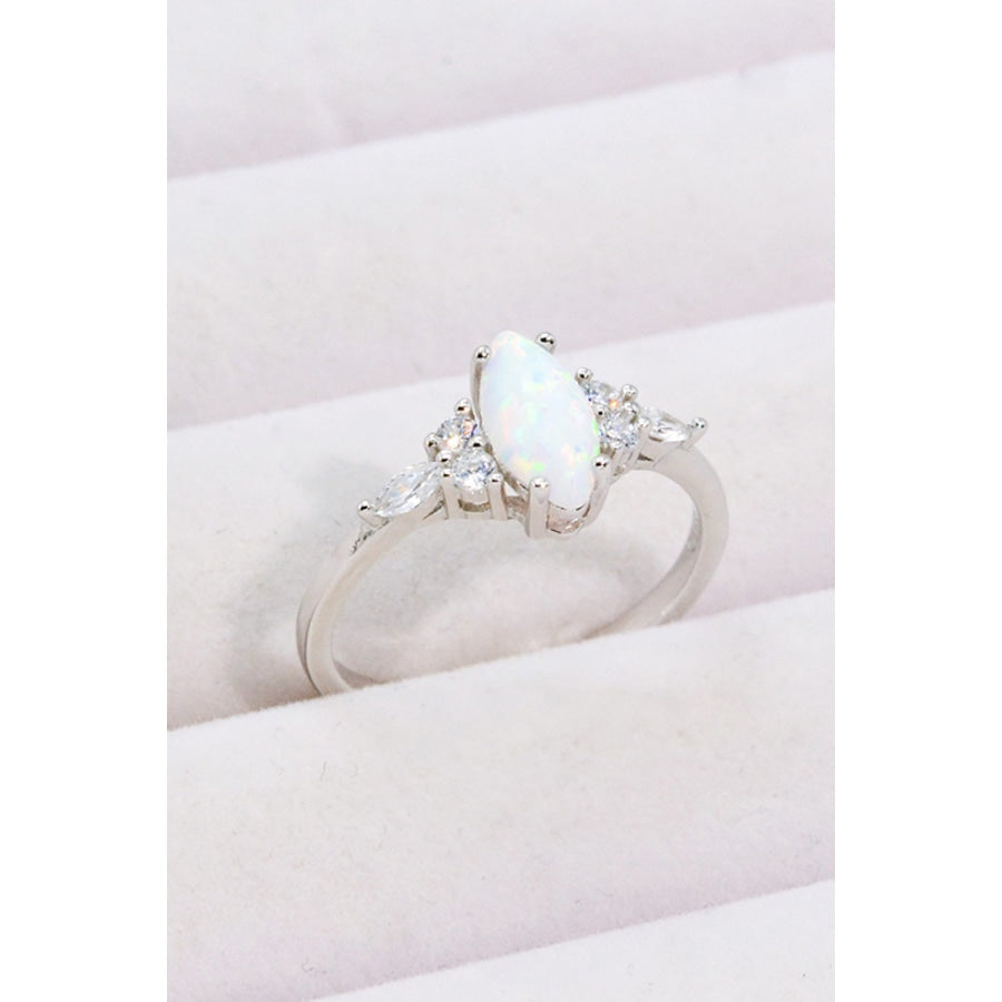 Opal and Zircon Platinum-Plated Ring Opal / 5