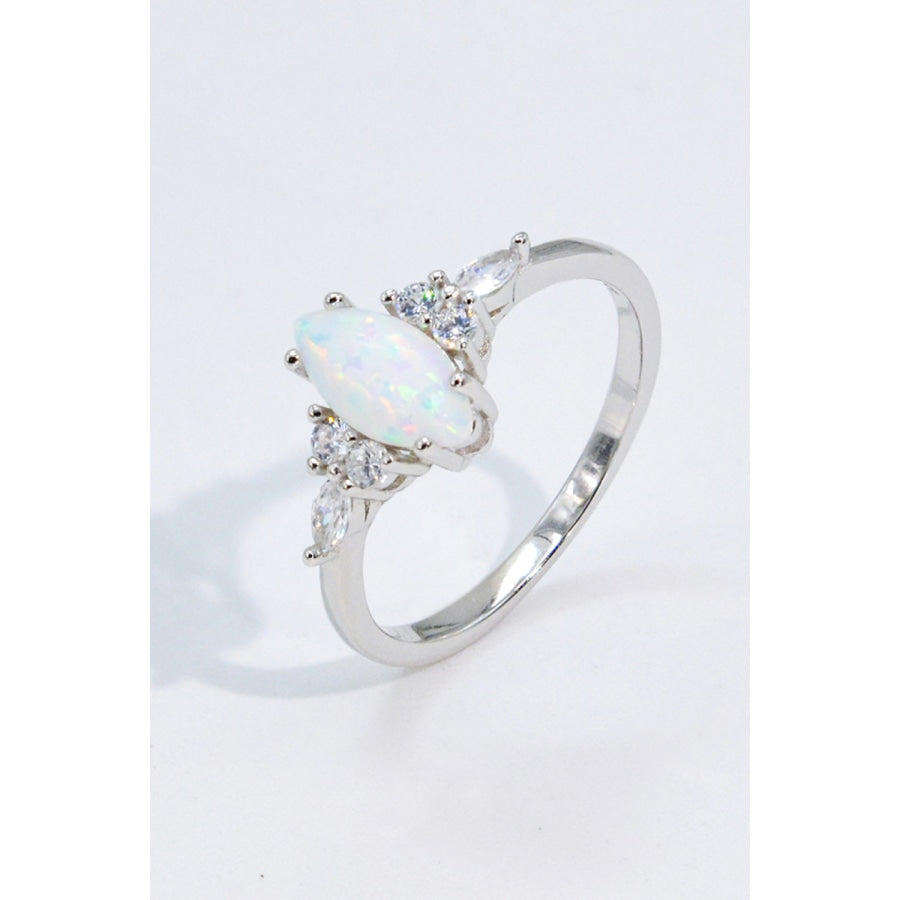 Opal and Zircon Platinum-Plated Ring