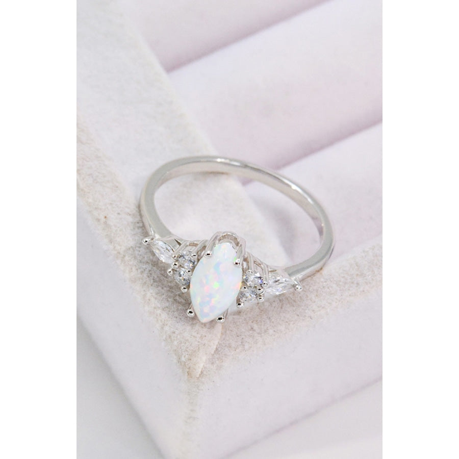 Opal and Zircon Platinum-Plated Ring