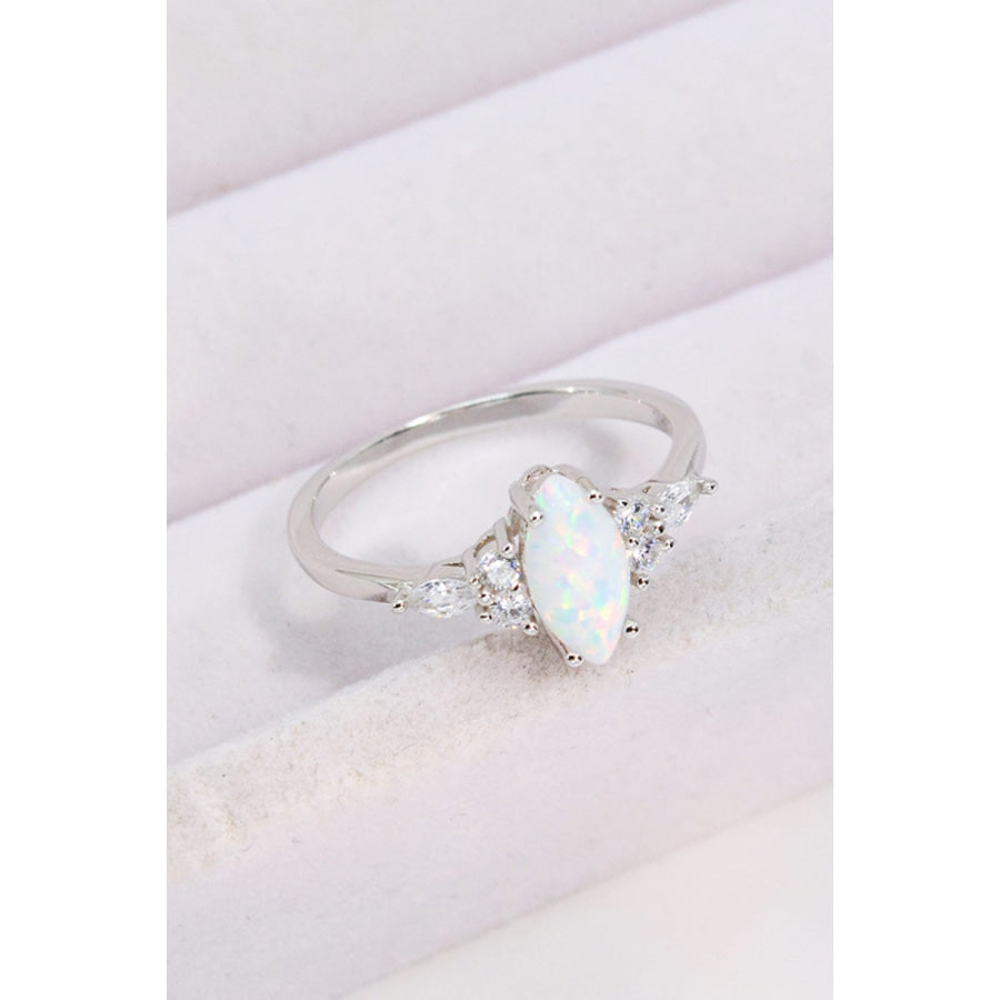 Opal and Zircon Platinum-Plated Ring