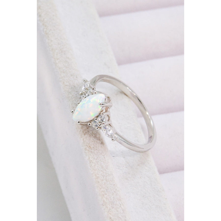 Opal and Zircon Platinum-Plated Ring