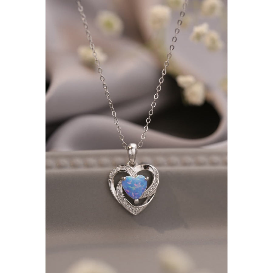 Opal Heart Pendant Necklace Sky Blue / One Size