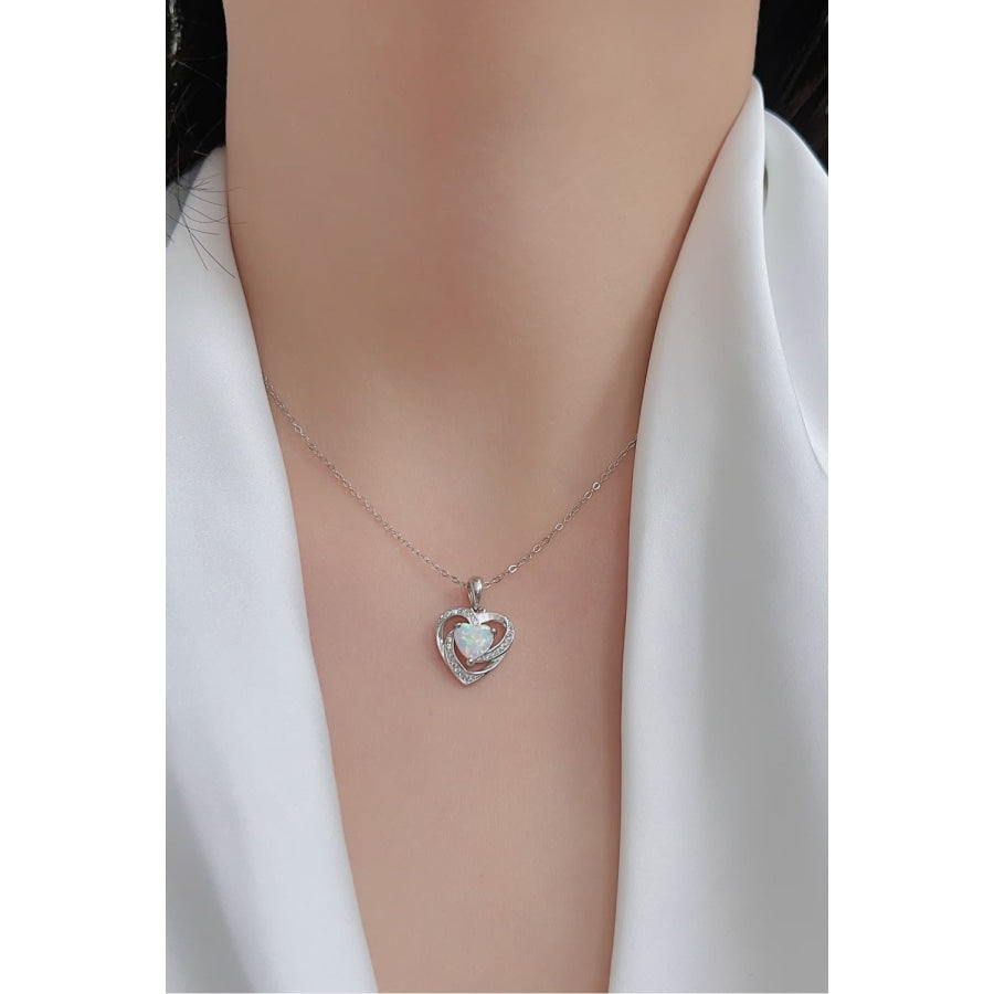 Opal Heart Pendant Necklace White / One Size