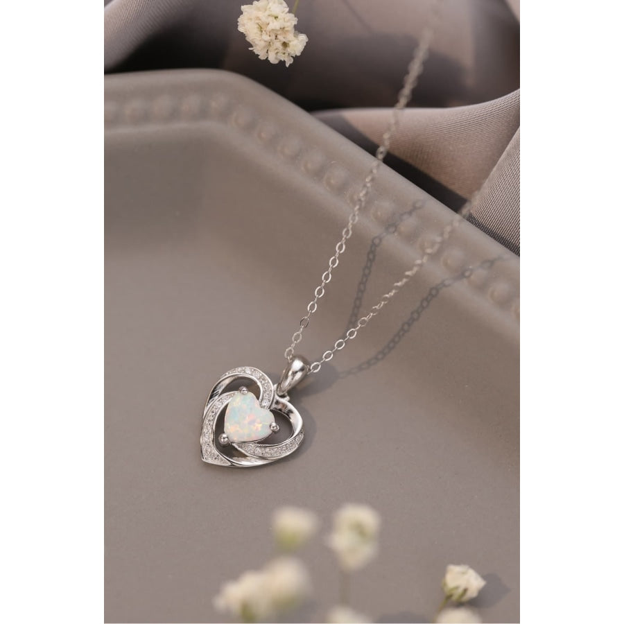 Opal Heart Pendant Necklace