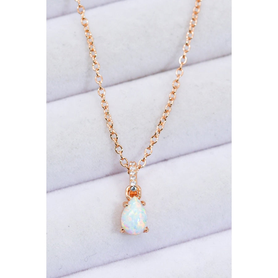 Opal Pendant 925 Sterling Silver Chain-Link Necklace Rose Gold / One Size