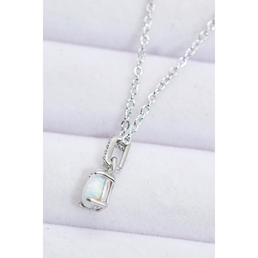 Opal Pendant 925 Sterling Silver Chain-Link Necklace