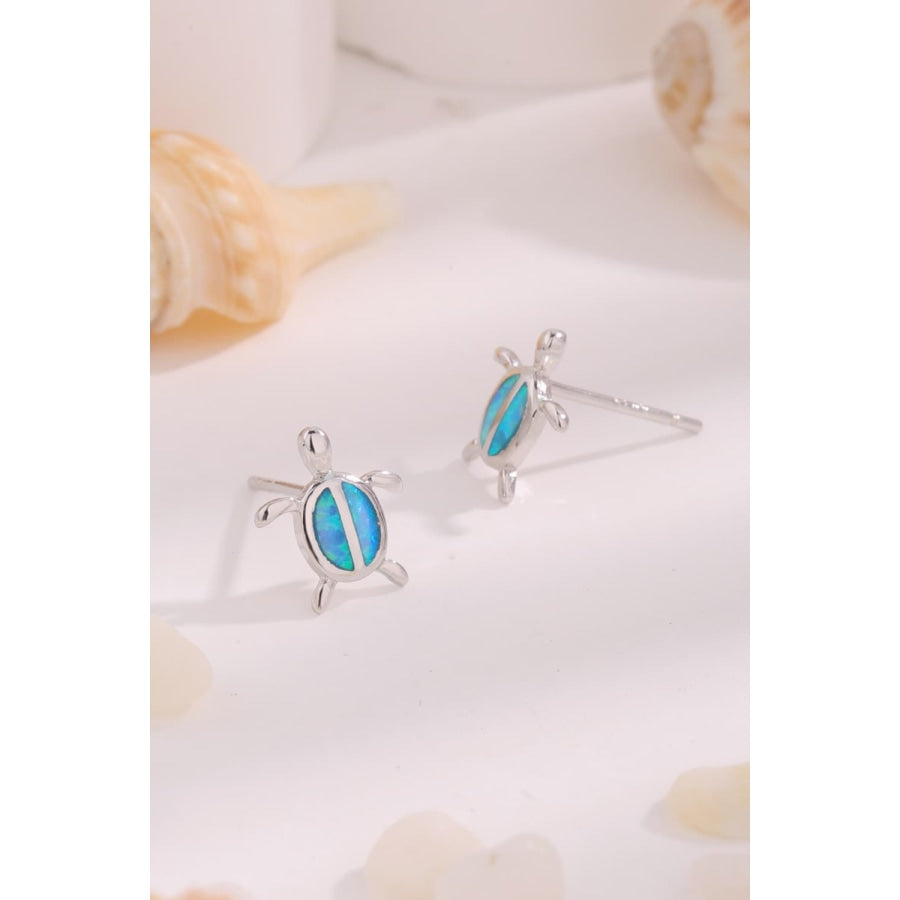 Opal Turtle 925 Sterling Silver Stud Earrings Sky Blue / One Size