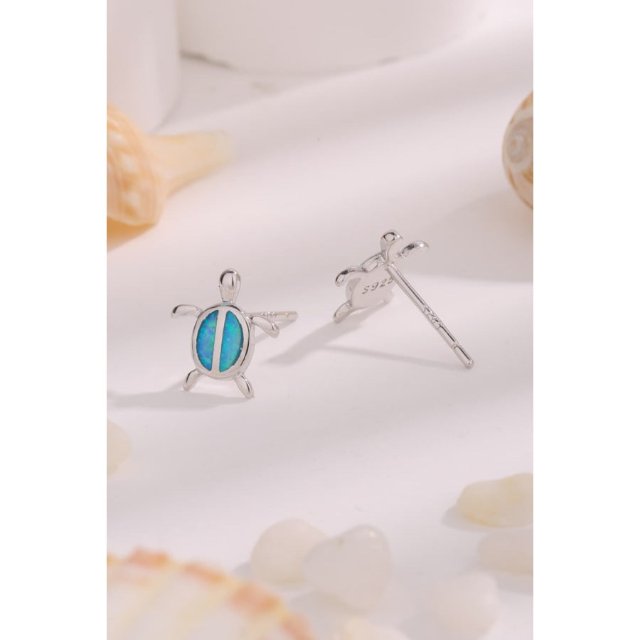 Opal Turtle 925 Sterling Silver Stud Earrings Sky Blue / One Size