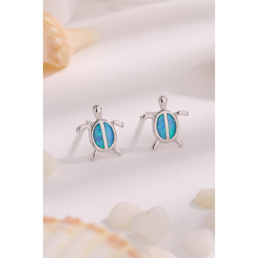 Opal Turtle 925 Sterling Silver Stud Earrings Sky Blue / One Size