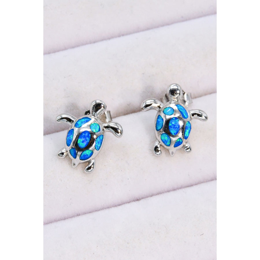 Opal Turtle Platinum-Plated Stud Earrings Blue / One Size