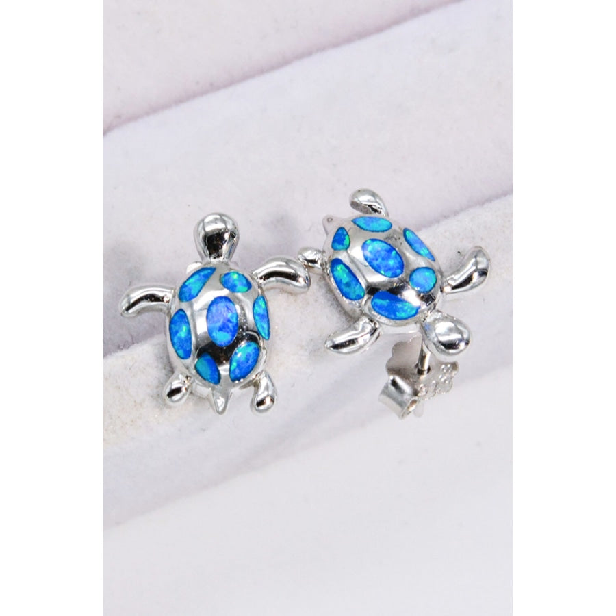 Opal Turtle Platinum-Plated Stud Earrings Blue / One Size