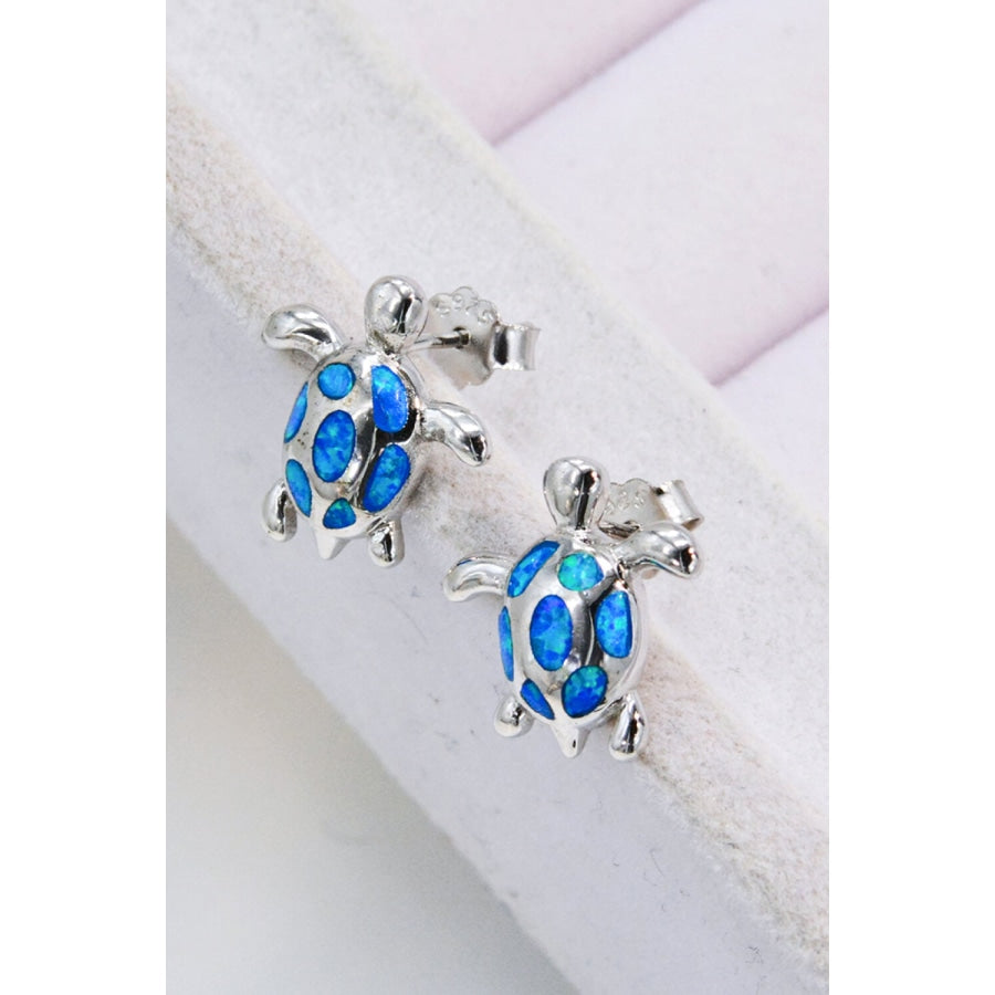 Opal Turtle Platinum-Plated Stud Earrings Blue / One Size