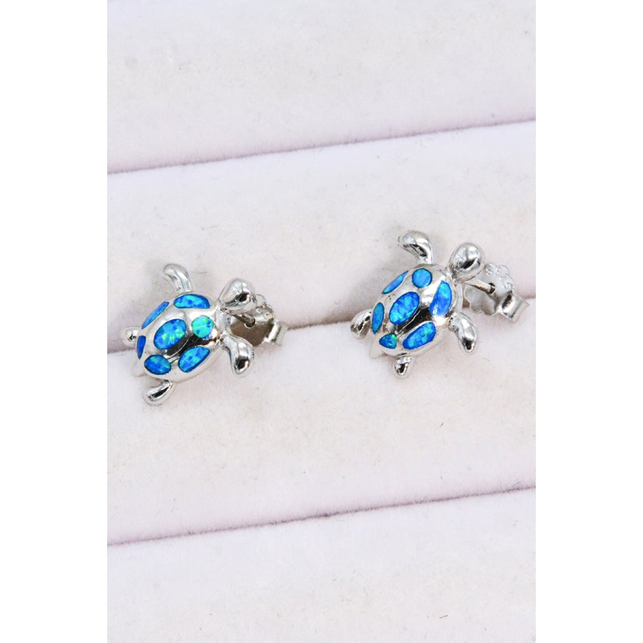 Opal Turtle Platinum-Plated Stud Earrings Blue / One Size