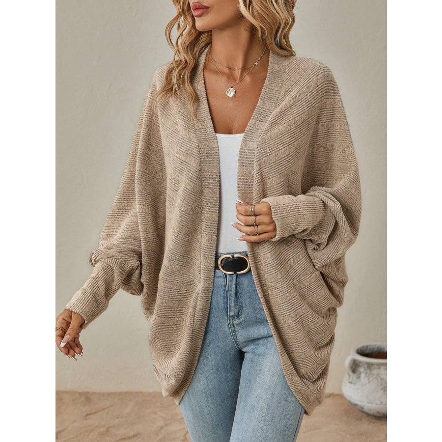 Open Front Batwing Sleeve Cardigan Khaki / S Apparel and Accessories